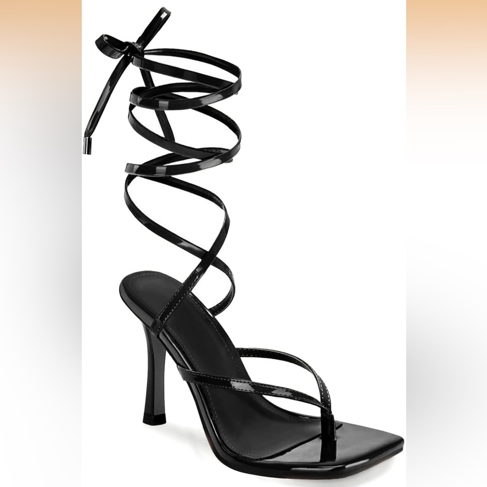Genshuo Black Strappy Heels